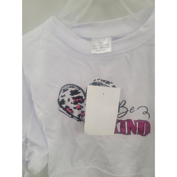 Girls White "Be Kind" Sweatshirt With Heart Graphic & Bow Sleeves 4T - Picture 4 of 4